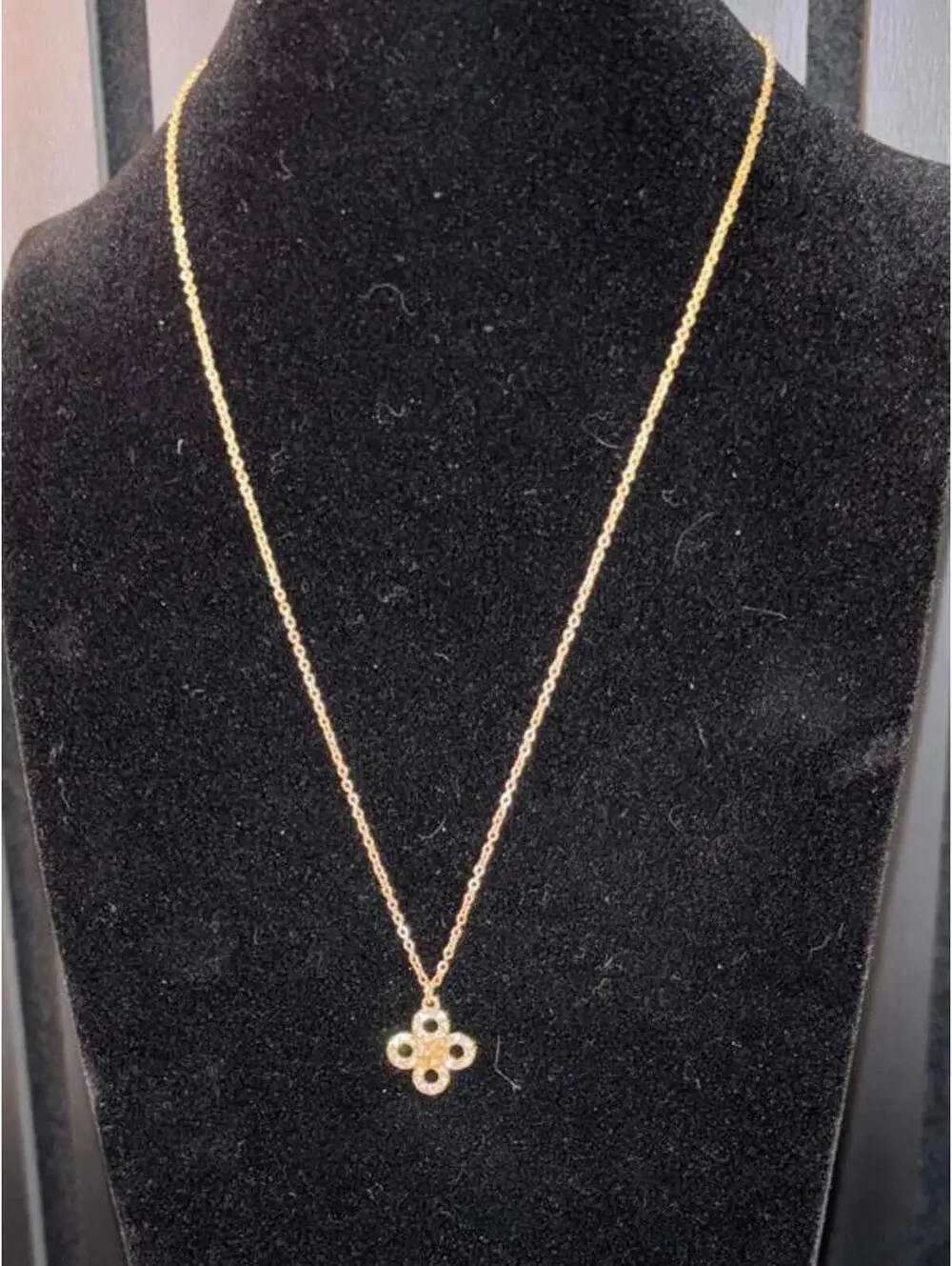 Tory Burch Gold Tone Pendant Necklace with Blue Velvet Pouch